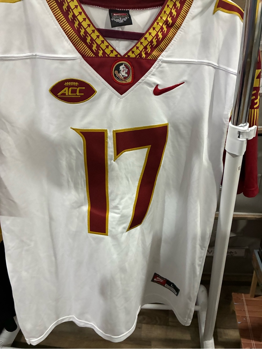Nike Men's White and Garnet #17 Football Jersey